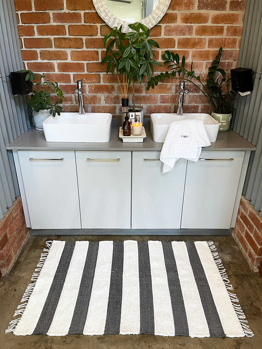 Charcoal & White Striped Rug