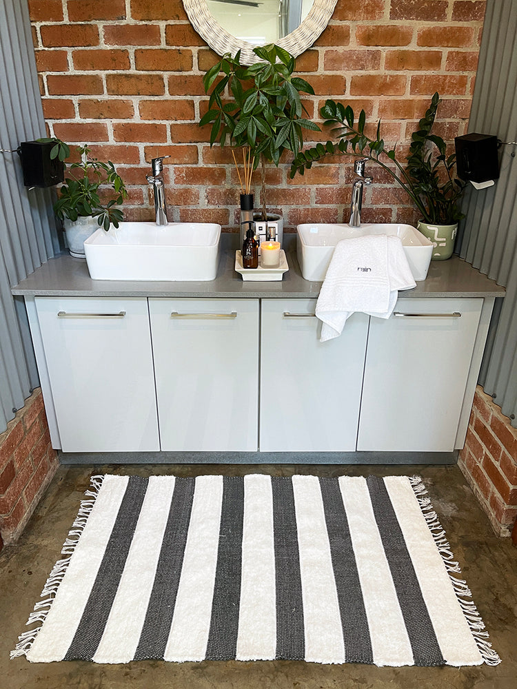 
                      
                        Charcoal & White Striped Rug
                      
                    